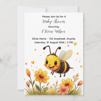 Cute Bee Flower Cartoon Invitation