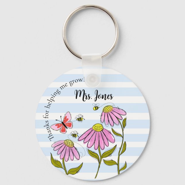 Cute Bee & Flower Teacher Key Ring | “Teaching is  (Front)