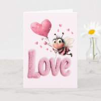 Cute Bee Fluffy Pink Love Heart Balloon Design