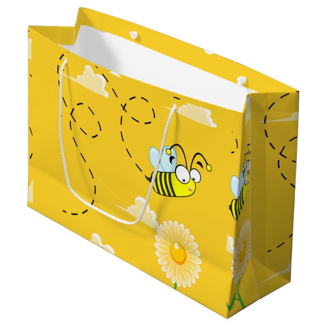 Cute Bee Flying in the Garden Large Gift Bag (Front Angled)