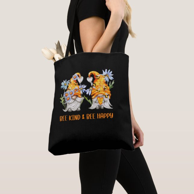 cute bee gnome lovers word art tote bag (Close Up)