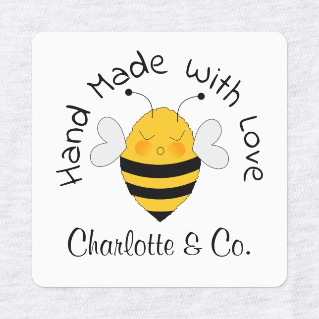 Cute Bee Handmade With Love Product Personalised (Design 1)