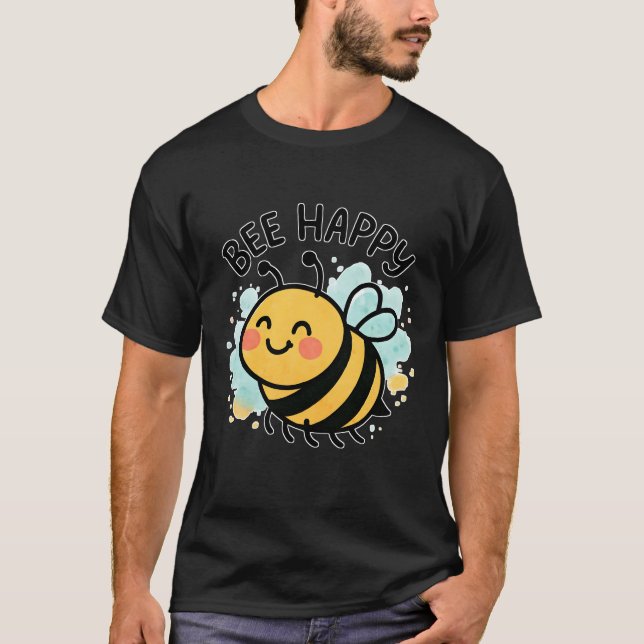 Cute Bee Happy Cartoon T-Shirt (Front)