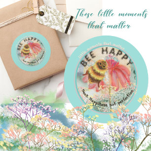 Cute Bee Happy Classic Round Sticker