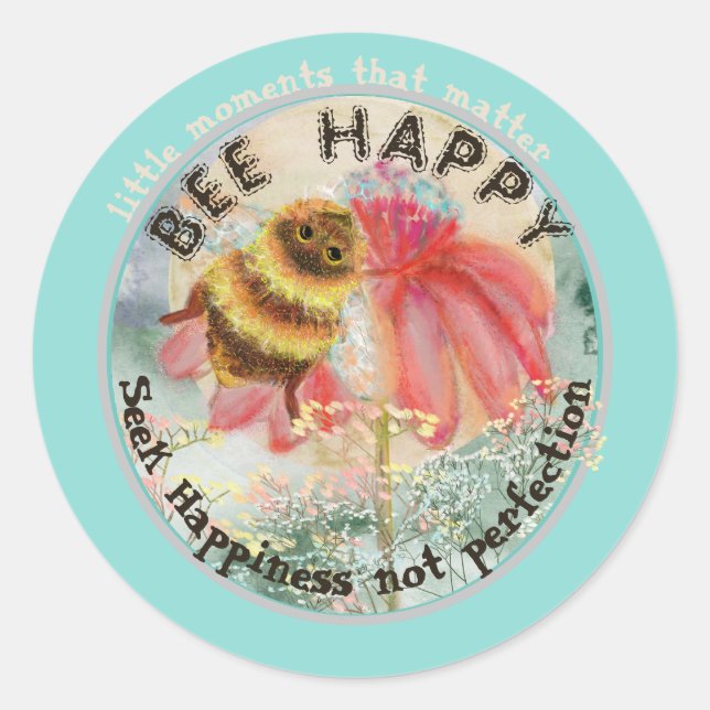 Cute Bee Happy  Classic Round Sticker (Front)