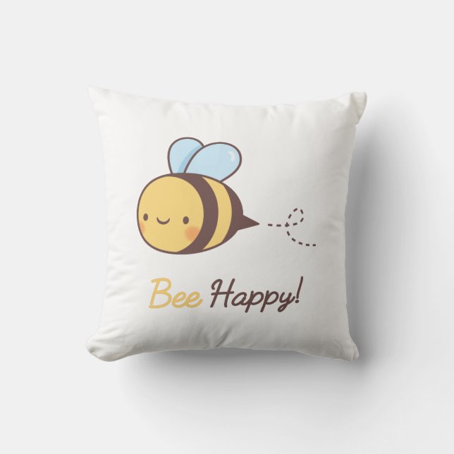 Cute Bee Happy Doodle Room Decor Cushion (Front)