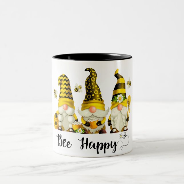 Cute Bee Happy/Gnome Two-Tone Coffee Mug (Center)