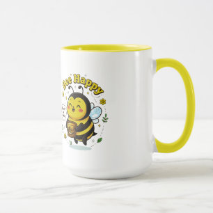 Cute Bee Happy Illustration - Sweet as Honey Desig Mug