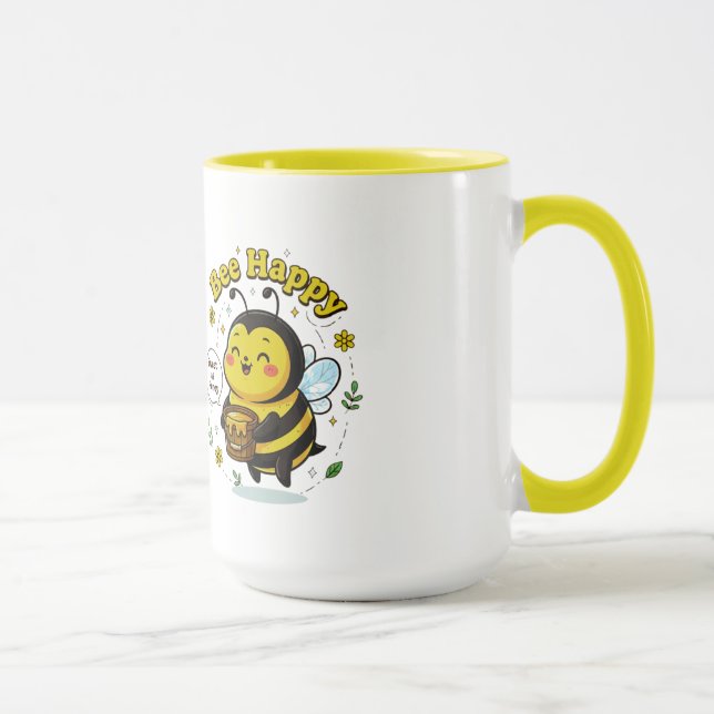 Cute Bee Happy Illustration - Sweet as Honey Desig Mug (Right)