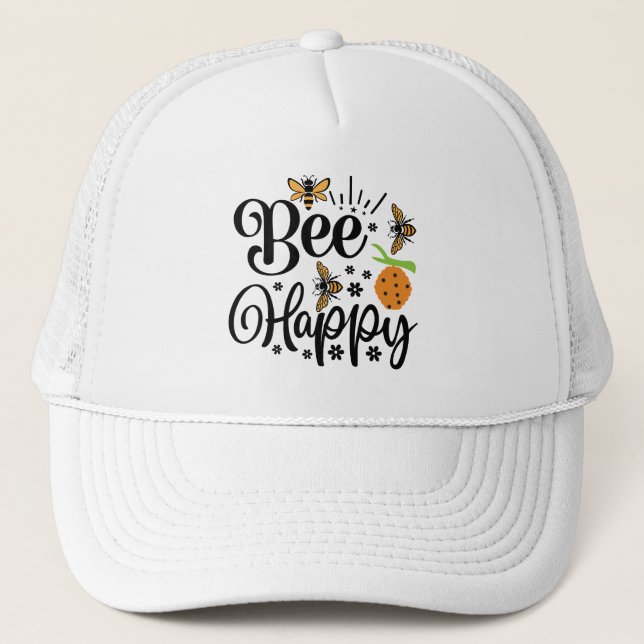 Cute bee happy word art  trucker hat (Front)