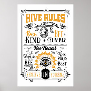 cute bee hive rules word art poster