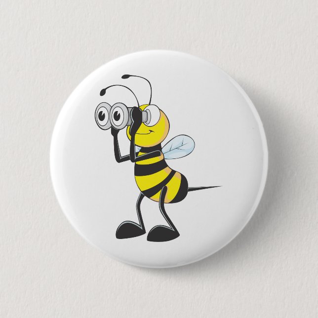 Cute Bee Holding Binoculars Looking at Something 6 Cm Round Badge (Front)