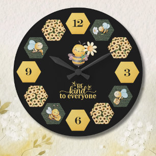 Cute Bee Honeycomb and Sunflower Large Clock