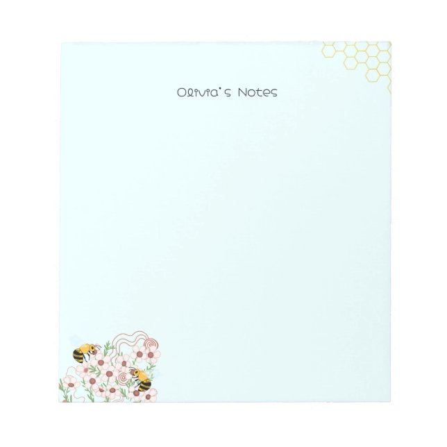 Cute Bee honeycomb gradient Personalised name Notepad (Front)