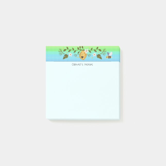 Cute Bee honeycomb gradient Personalised name Post-it Notes (Front)