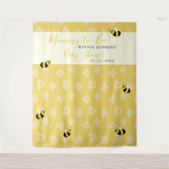Cute Bee Honeycomb Mummy to Bee Baby Shower Photo  Tapestry (Front)