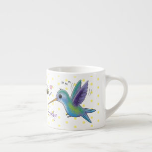 Cute bee hummingbird cartoon illustration espresso cup