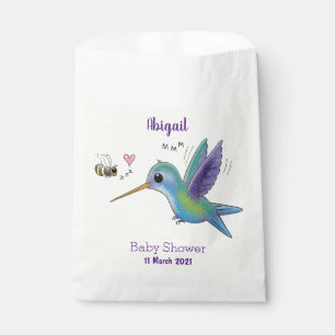 Cute bee hummingbird cartoon illustration favour bag