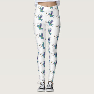 Cute bee hummingbird cartoon illustration leggings