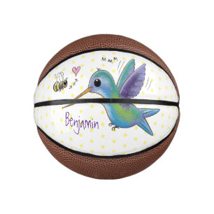 Cute bee hummingbird cartoon illustration mini basketball
