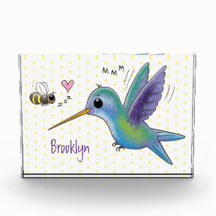 Cute bee hummingbird cartoon illustration photo block