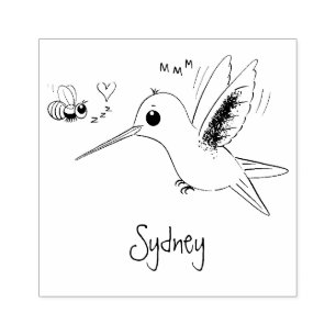 Cute bee hummingbird cartoon illustration rubber stamp