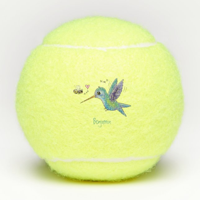Cute bee hummingbird cartoon illustration tennis balls (Front)