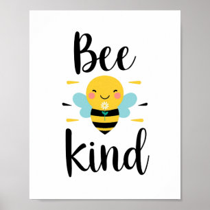 Cute "Bee Kind" Pun with Bumblebee Poster