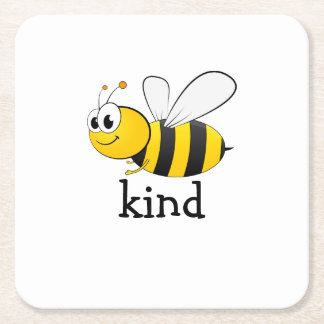 Cute Bee Kind Square Paper Coaster