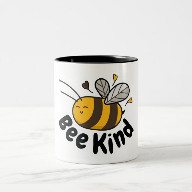 Cute Bee Kind Two-Tone Coffee Mug (Center)