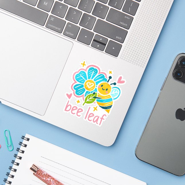 Cute Bee Leaf  Inspirational Floral Teacher Art (Laptop w/ iPhone)