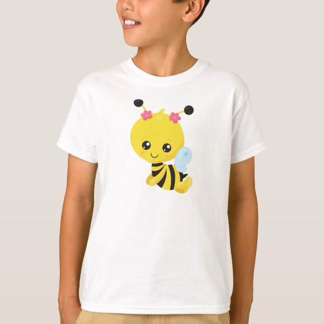 Cute Bee, Little Bee, Honey Bee, Flowers T-Shirt (Front)