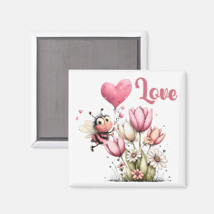 Cute Bee Love Heart Balloon Spring Flowers Magnet
