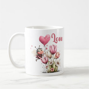 Cute Bee Love Heart & Floral  Coffee Mug