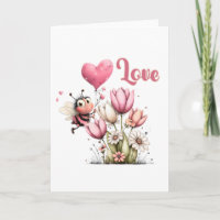 Cute Bee Love Heart & Floral