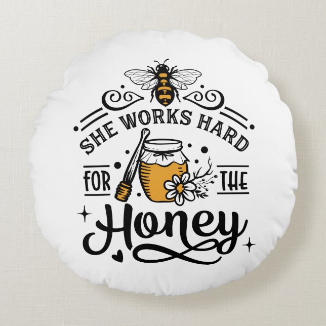 cute bee lovers word art honey round cushion (Front)