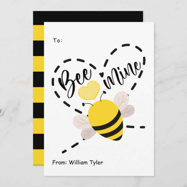 Cute Bee Mine Classroom Valentines Day  Holiday Card (Front/Back)