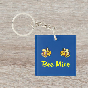 Cute Bee Mine Retro Bumble Bees Dark Colour Key Ring