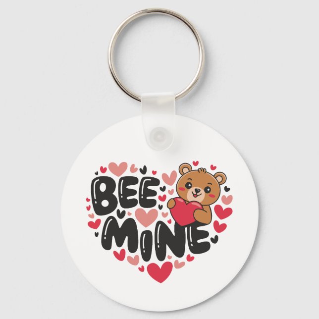 Cute Bee Mine Teddy Bear Valentine's Day Key Ring (Back)