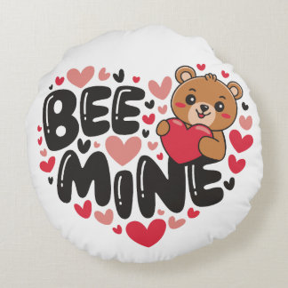 Cute Bee Mine Teddy Bear Valentine's Day Round Cushion
