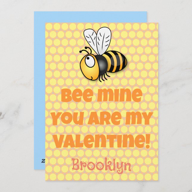 Cute bee mine valentine cartoon holiday card (Front/Back)