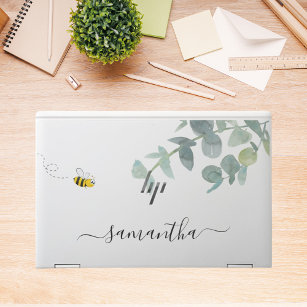 Cute bee monogram eucalyptus greenery white HP laptop skin