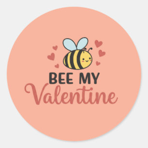 Cute Bee My Valentine Classic Round Sticker