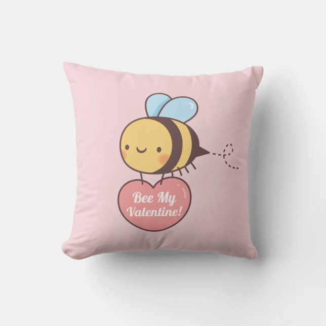 Cute Bee My Valentine Doodle Pink Cushion (Front)