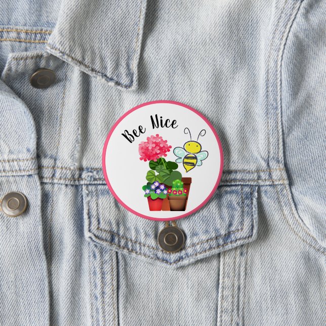 Cute Bee Nice Flowers and Bumble Bee Button Pin (In Situ)