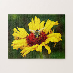 Cute Bee on Bright Yellow Wildflower Jigsaw Puzzle
