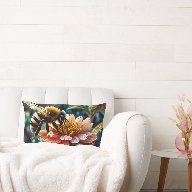 Cute Bee On Flower Lumbar Cushion (Couch)