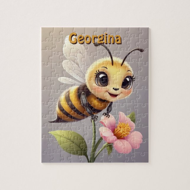 Cute Bee on Flower Personalised Jigsaw Puzzle (Vertical)
