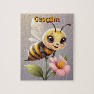 Cute Bee on Flower Personalized Jigsaw Puzzle