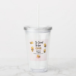 Cute Bee One Pink Black First Birthday Party Acrylic Tumbler